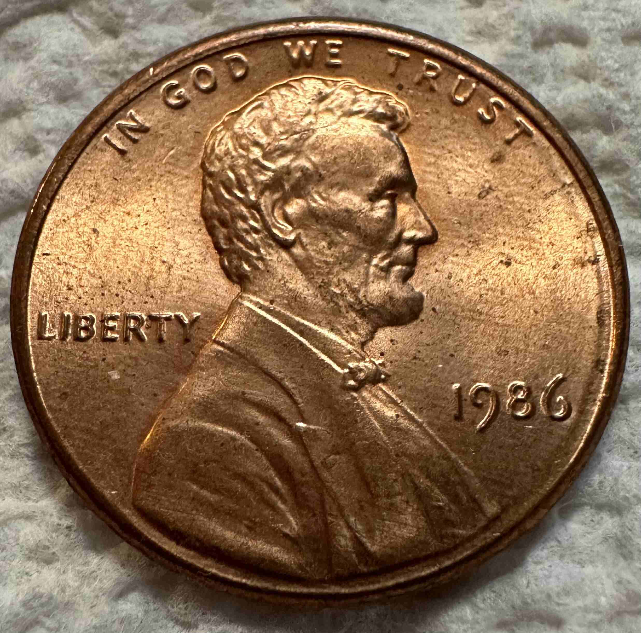 1986-P-Lincoln-Penny-~-REV-Plating-Bubble?
