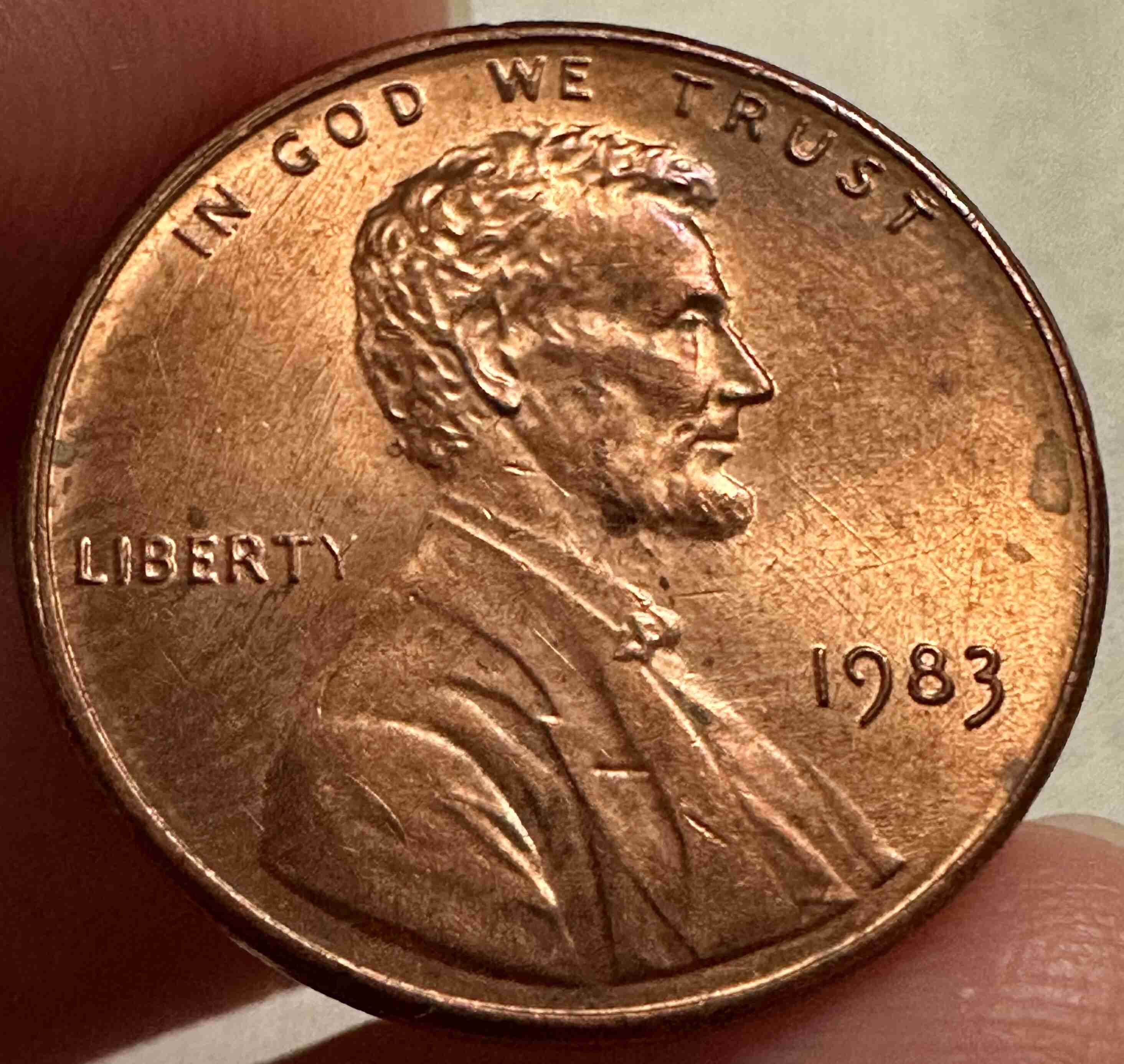 1983-P-Lincoln-Penny-~-Skinny-OBV-