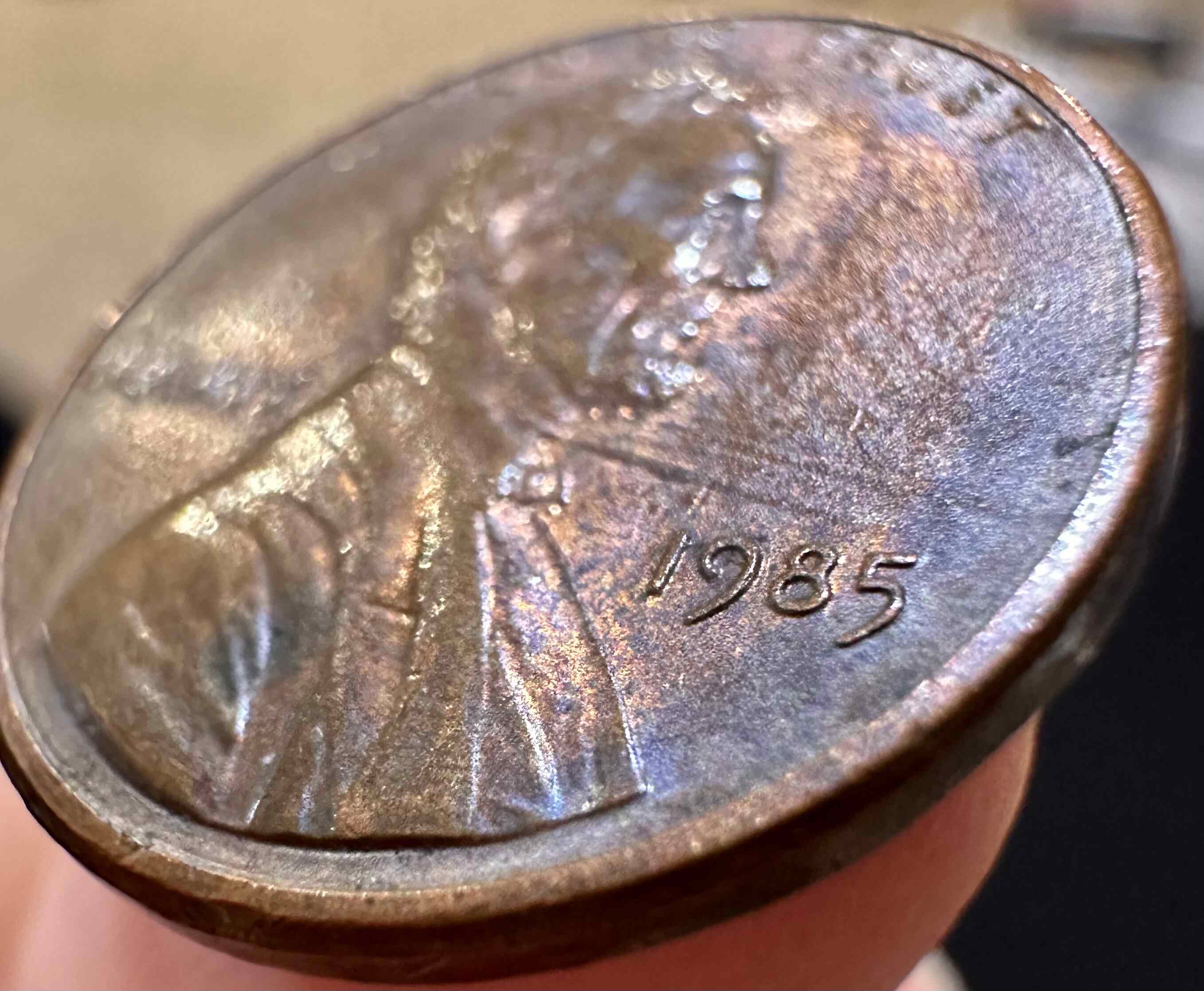1985-P-Lincoln-Penny---OBV-Triple-Linear-Plating-Bubbles---OBV-MD-+-DDD?