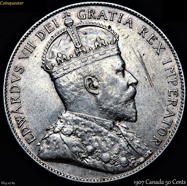 1907-Canada-50-Cents-Coin-Ef45--Scratch