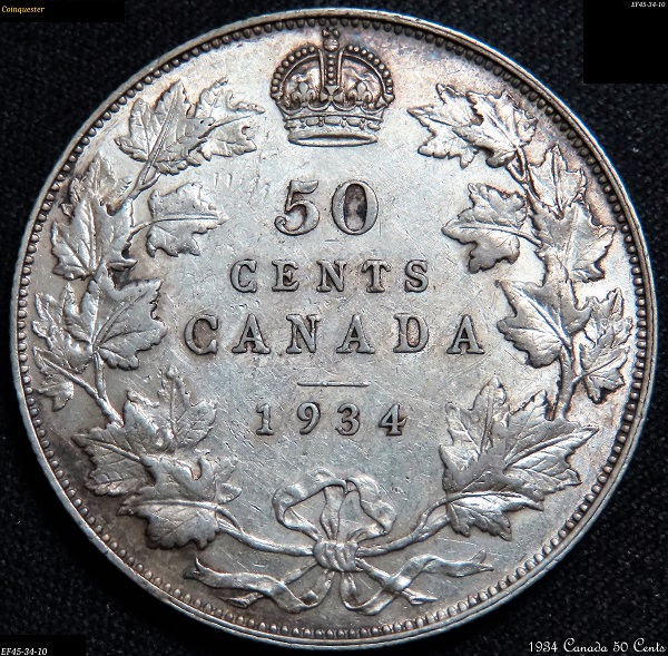 1934-Canada-50-Cents-Coin-Ef45-Blast-White