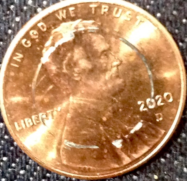 2020-D-Penny-With-A-Struck-Mark-On-Obverse-Side
