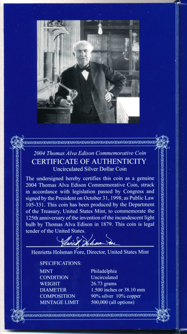 Commems-Collection-Modern:-2004-Thomas-Alva-Edison-Collector's-Set