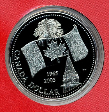 Commems-Collection-Canadian:-2005-Canada's-National-Flag-Silver-Dollar