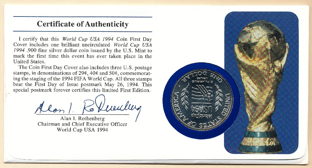 Commems-Collection-Modern:-1994-World-Cup-Coin-First-Day-Cover-With-SD
