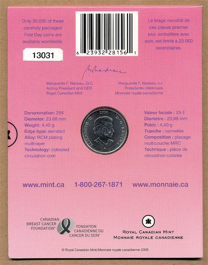 Commems-Collection-Canadian:-2006-Breast-Cancer-Awareness-Silver-$5---Coin-3-Of-12