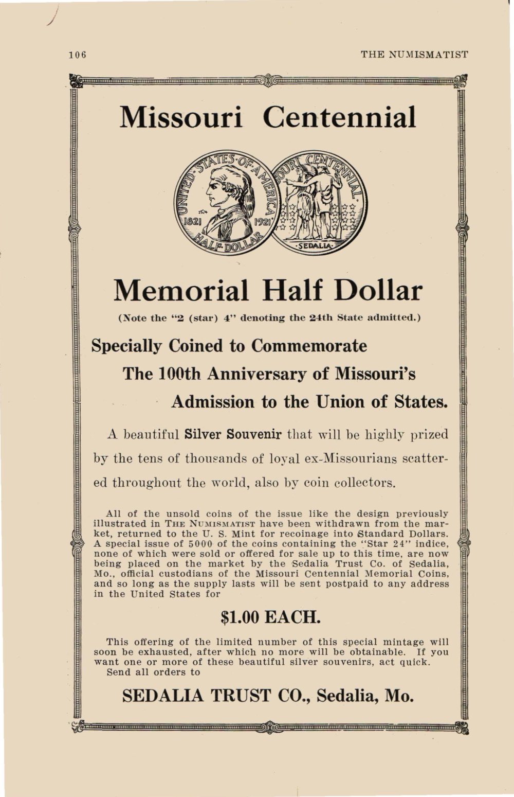 Commems-Collection-Classic:-1921-Missouri-Statehood-Centennial---Advertising-A-Rejected-Design