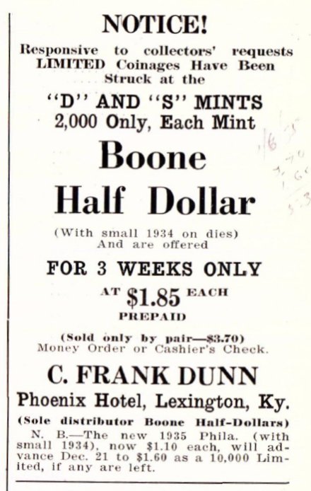 Commems-Collection-Classic:-1934-38-Daniel-Boone-Birth-Bicentennial---Notes