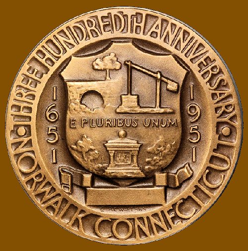Commems-Collection-Medals:-1951-Norwalk,-CT-Tercentenary