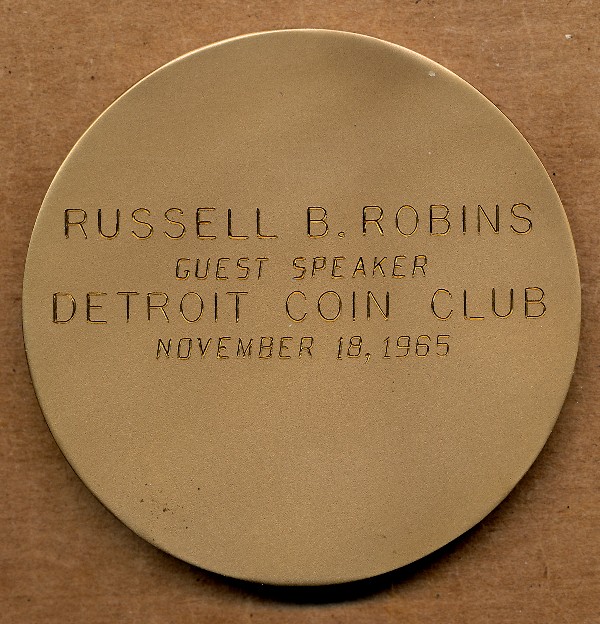 Commems-Collection-Medals:-1965-Numismatic-Award-Medal-Presented-To-Russell-B.-Robins