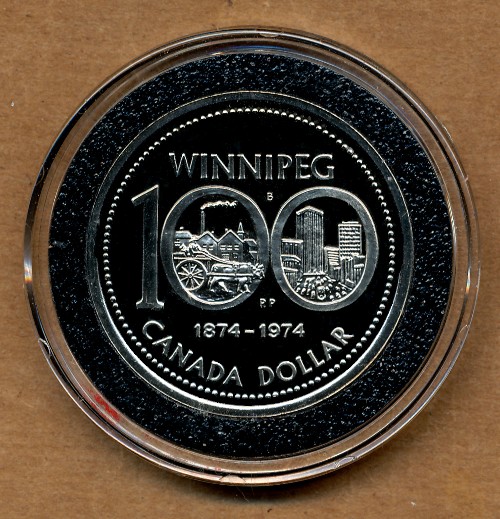 Commems-Collection-Canadian:-1974-Winnipeg,-Manitoba-Centennial---Nickel-Dollar-Commemorative