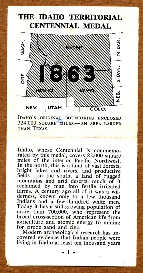 Commems-Collection-Medals:-1963-Idaho-Territorial-Centennial