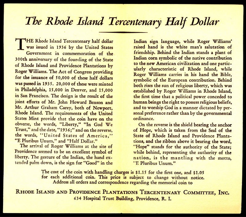 Commems-Collection-Classic:-1936-Rhode-Island-Tercentenary---Sponsor?