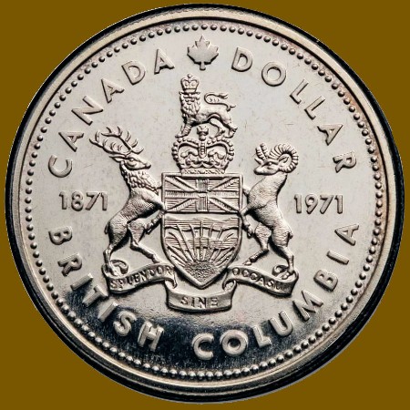 Commems-Collection-Canadian:-1971-British-Columbia-Centennial-Silver-Dollar