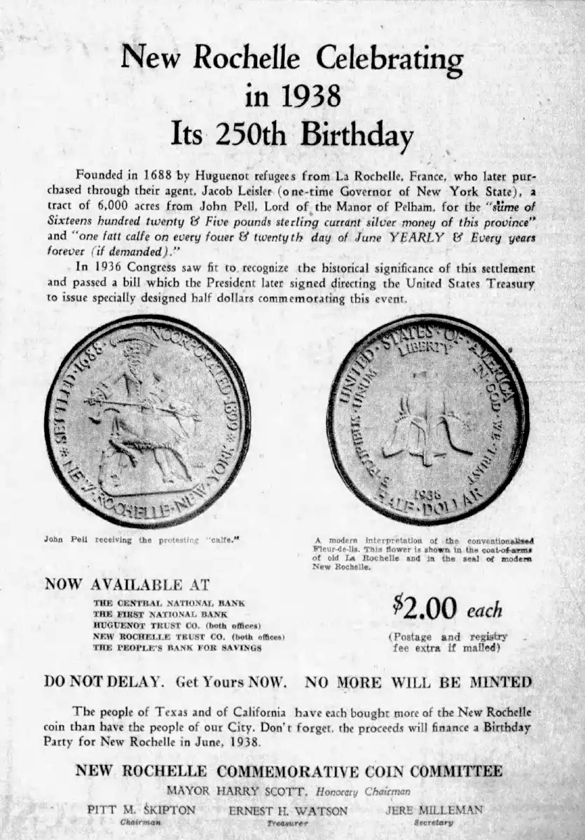 Commems-Collection-Classic:-1938-New-Rochelle,-NY-250th-Anniversary---Advertisement