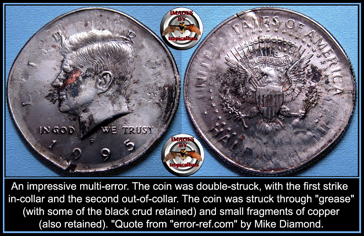 1995-Kennedy-Half---Double-Struck-In-Collar-/-Out-Of-Collar-+struck-Through