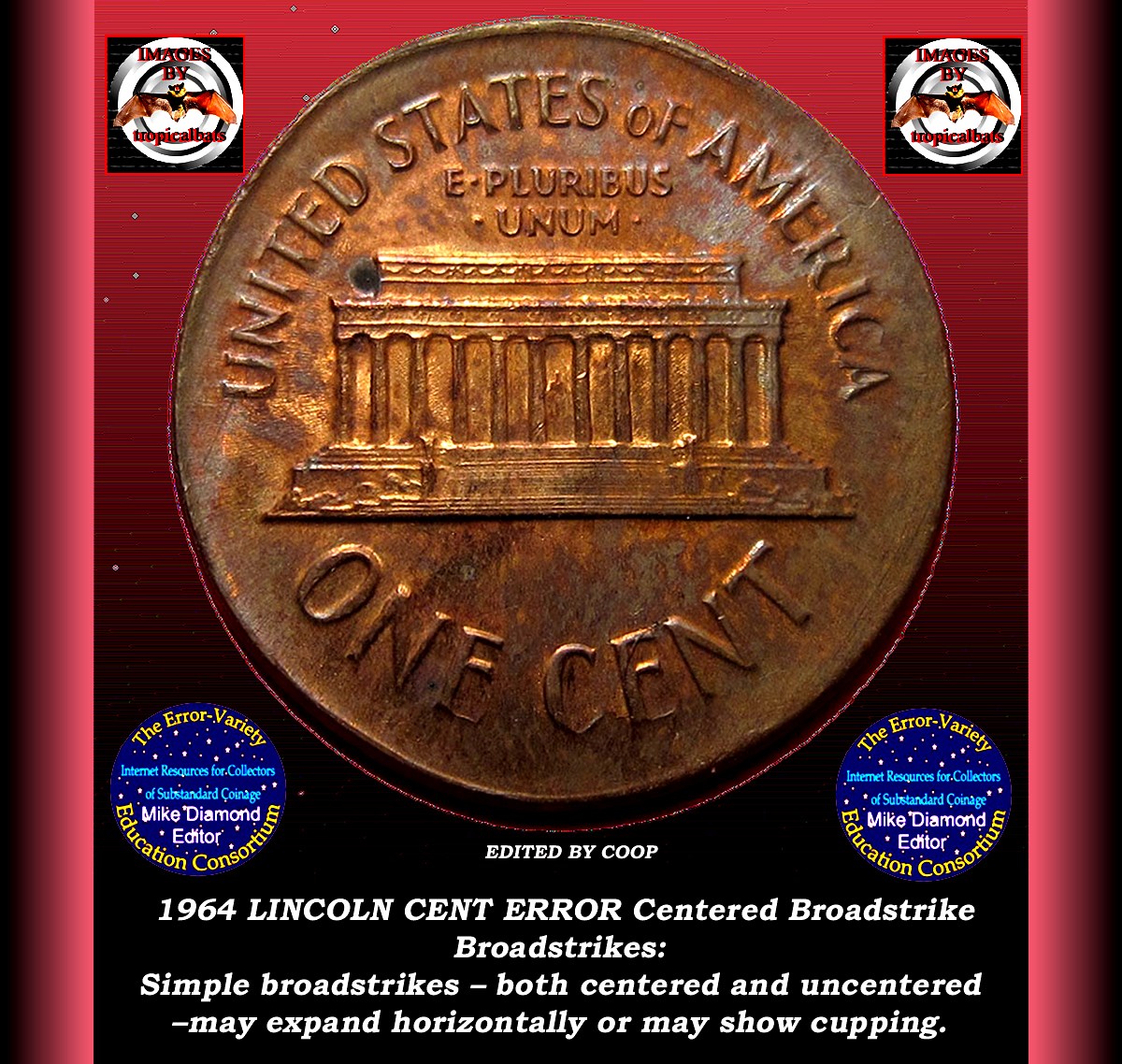 1964-Lincoln-Memorial-Cent-Mint-Error---Centered-Broadstrike