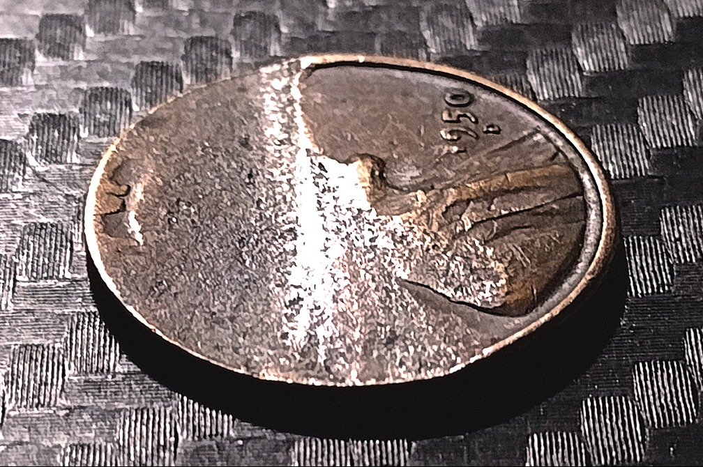 1950-D-Wheat-Cent-Half-The-Coin-Is-Missing-And-Much-Thinner