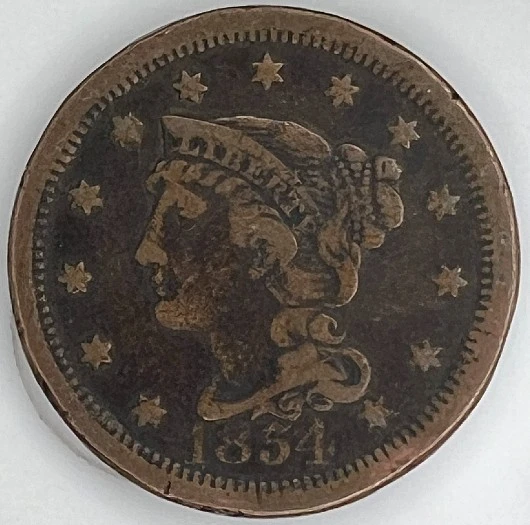 1854-Braided-Hair-Large-Cent-For-Grading