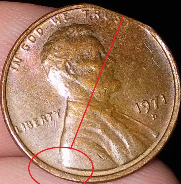 1971-D-Lincoln-Penny.-PMD,-Slightly-Clipped-Planchet,-Or-Alterations?