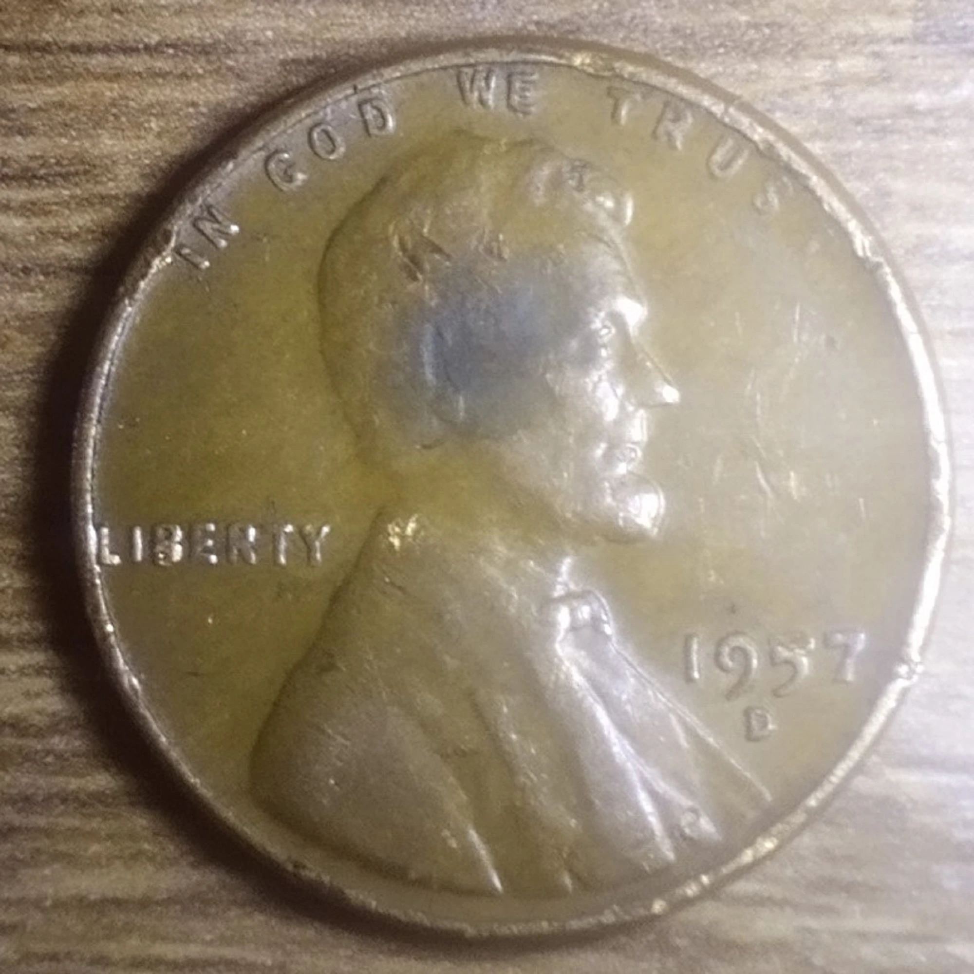1957-D-Lincoln-Penny-Missing-T-In-Trust