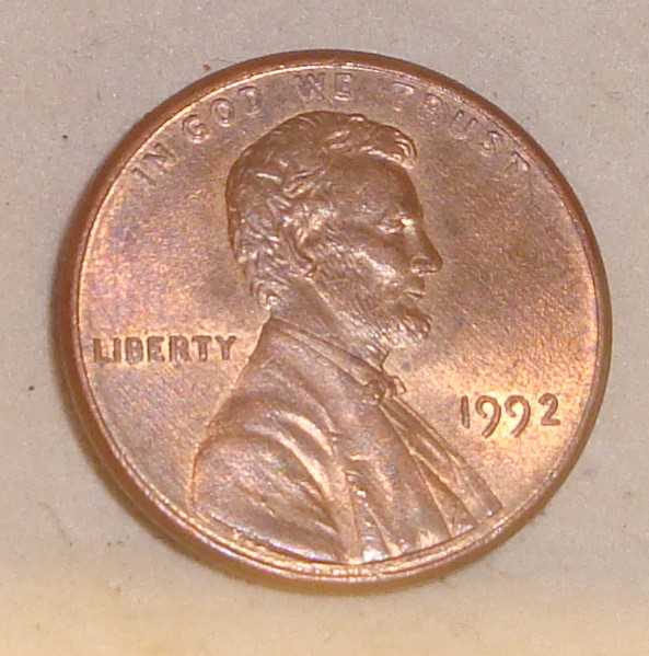 1992-Lincoln-Penny-With-A-Crazy-Ear-,-And-Crazy-Letters-On-Reverse