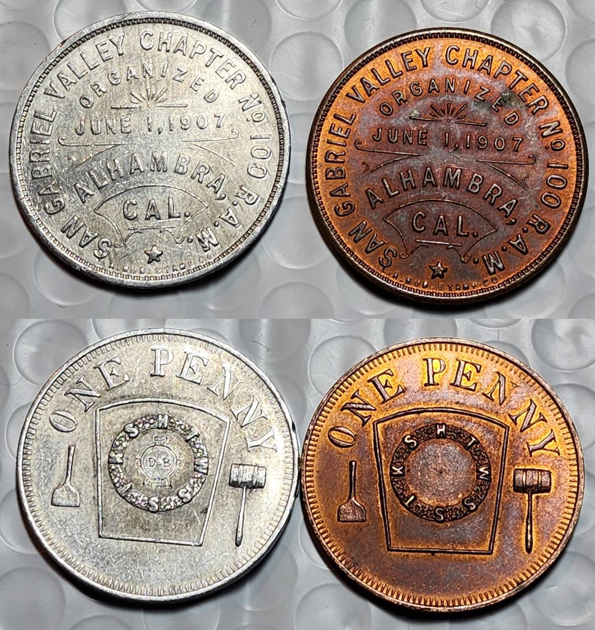 Masonic-Tokens,-Coins-And-Counter-Stamped-Pennies