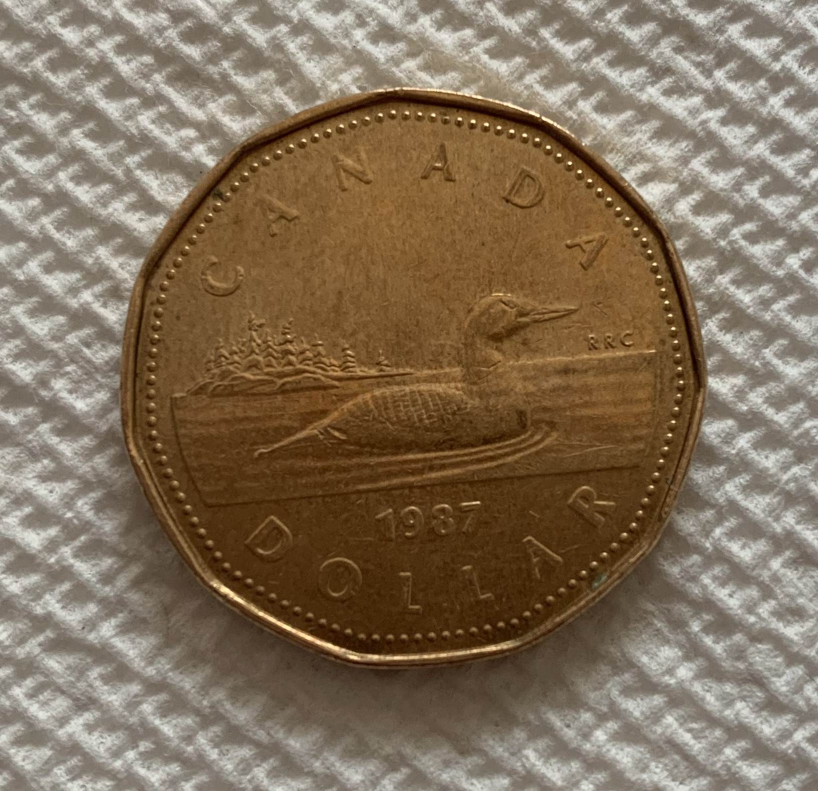 1987-Canadian-Loonie-With-Some-Sort-Of-Lacquer-Spill