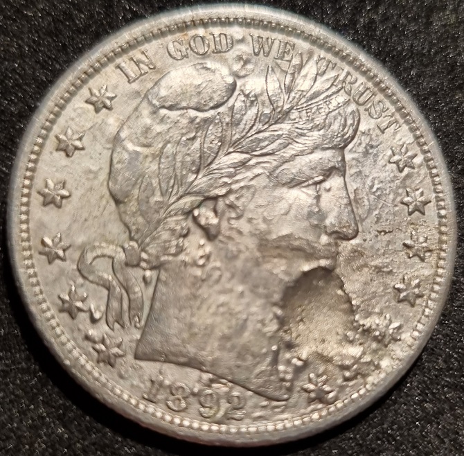 1892-Barber-Half-Dollar.-Interesting-Piece,-Probably-Counterfeit.