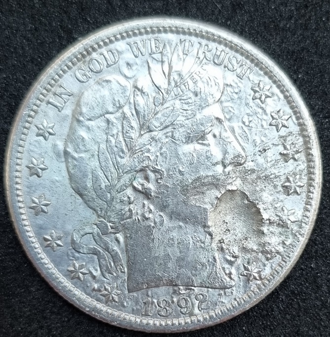 1892-Barber-Half-Dollar.-Interesting-Piece,-Probably-Counterfeit.