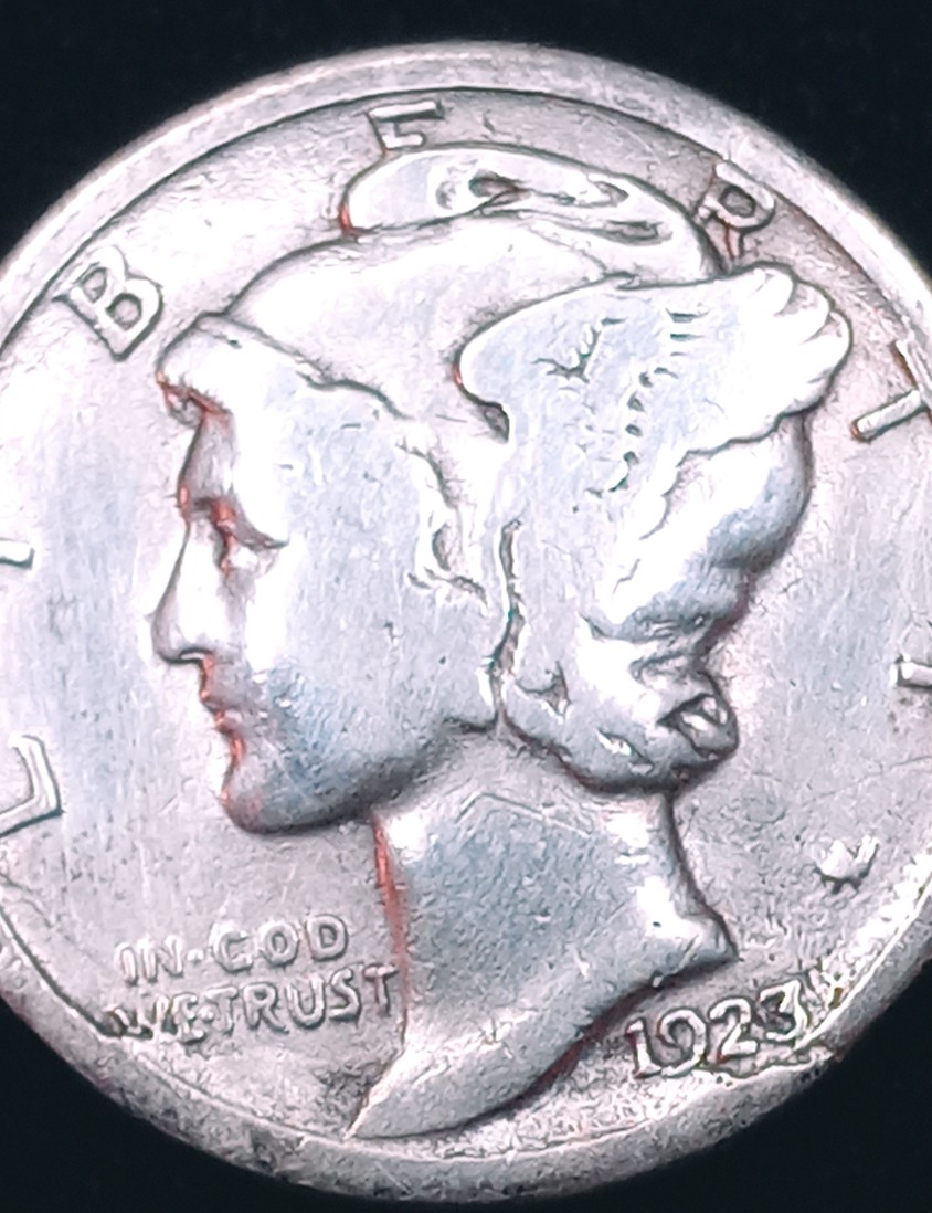 1923-Mercury-Dime-Lamination-Obverse-&-Strike-Though-Reverse-?