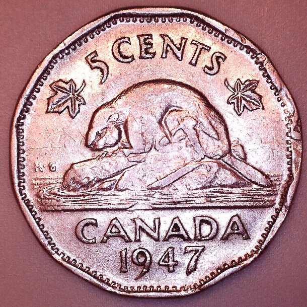 1947-Canada-Nickel-5-Cents-Extra-Metal-+-Weak-Strike