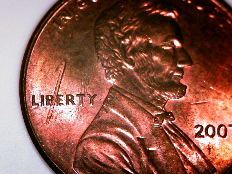 2007-Lincoln-Cent---Smashed-Straight-Pin-Shaped-Thing-On-Reverse