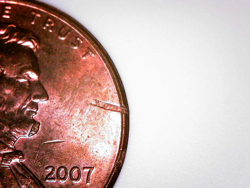 2007-Lincoln-Cent---Smashed-Straight-Pin-Shaped-Thing-On-Reverse