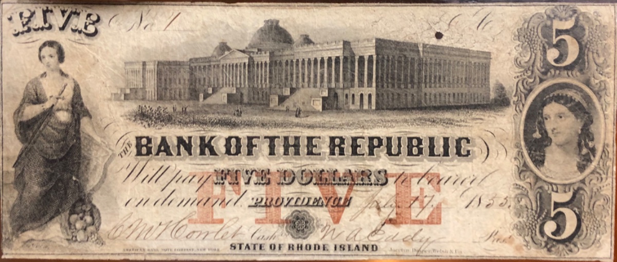 Inquiry---Bank-Republic-Of-Providence-Rhode-Island-1850's-$5-Note