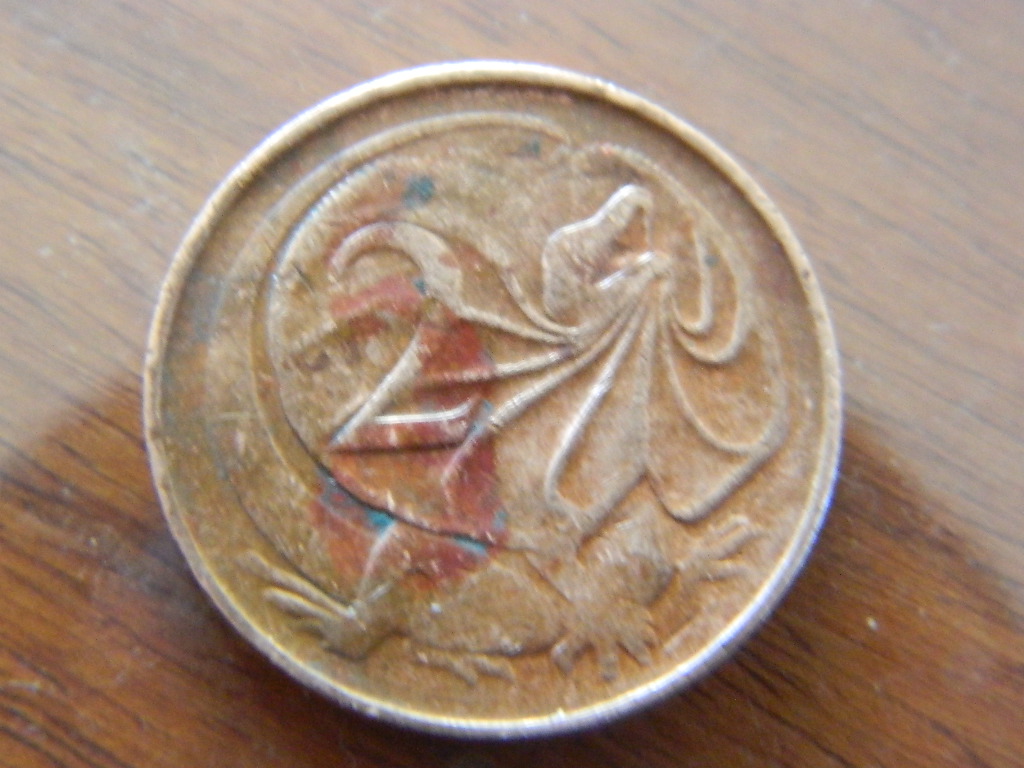 1969-2-Cent-Plugged-Die-Error/-Struck-Thru-Oil