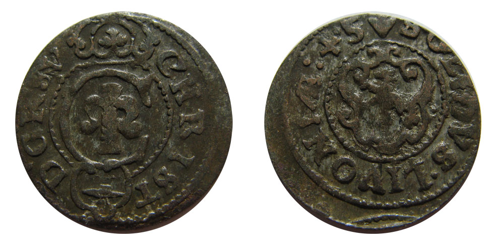 Swedish-Livonia-Solidus---1645---Marsilius-Philipson---Helmet-In-Heart