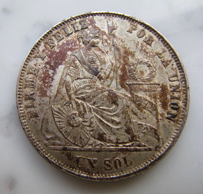 Peru-Silver-Sol-Of-The-Year-1864:-Scarce-&-Interesting-'Derteano'-Variety