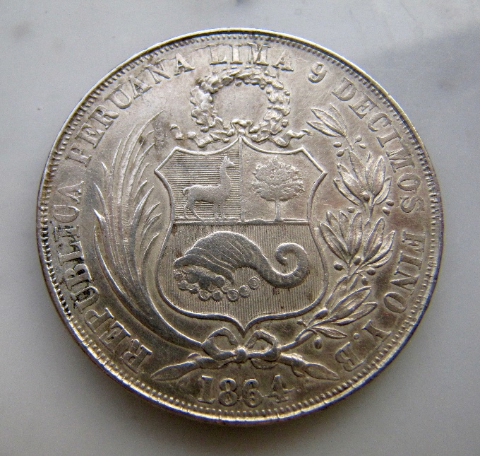Peru-Silver-Sol-Of-The-Year-1864:-Scarce-&-Interesting-'Derteano'-Variety