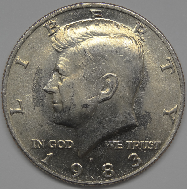 1983-P-Kennedy-Half-Dollar-Struck-Through-Grease-And-No-FG