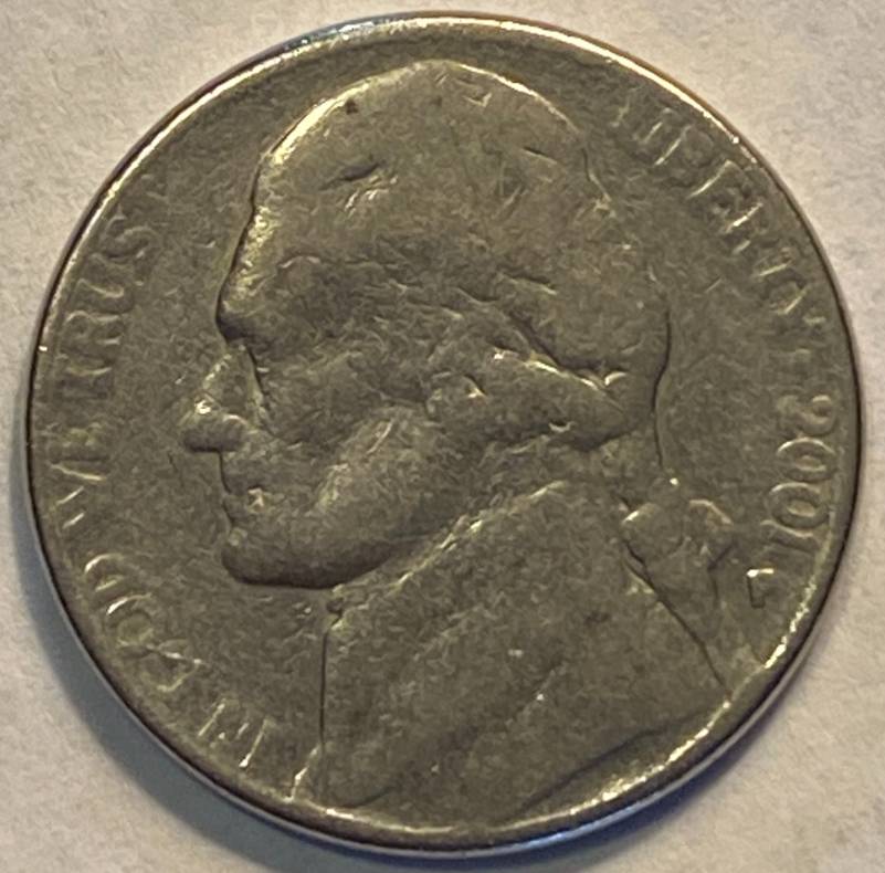 2001-P-Jefferson-Nickel,-Bubble-Letters,-No-Collar,-Struck-Through-Grease?
