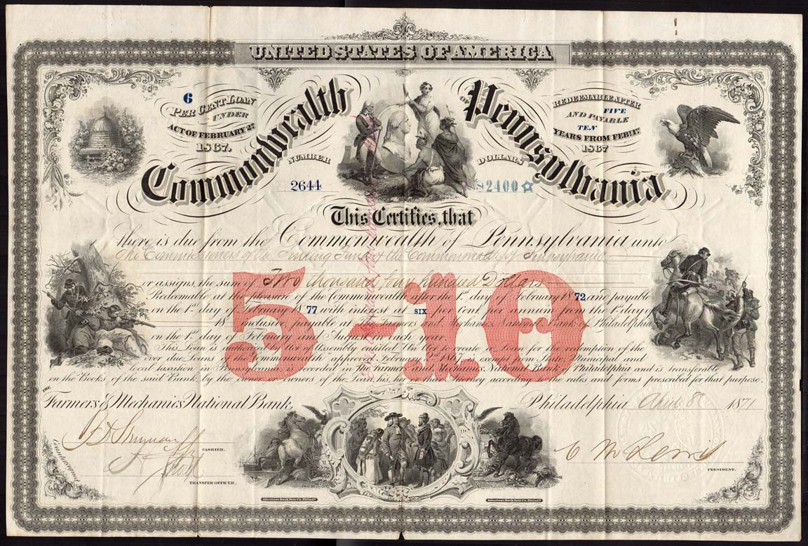1872-Pennsylvania-5-10-Bond