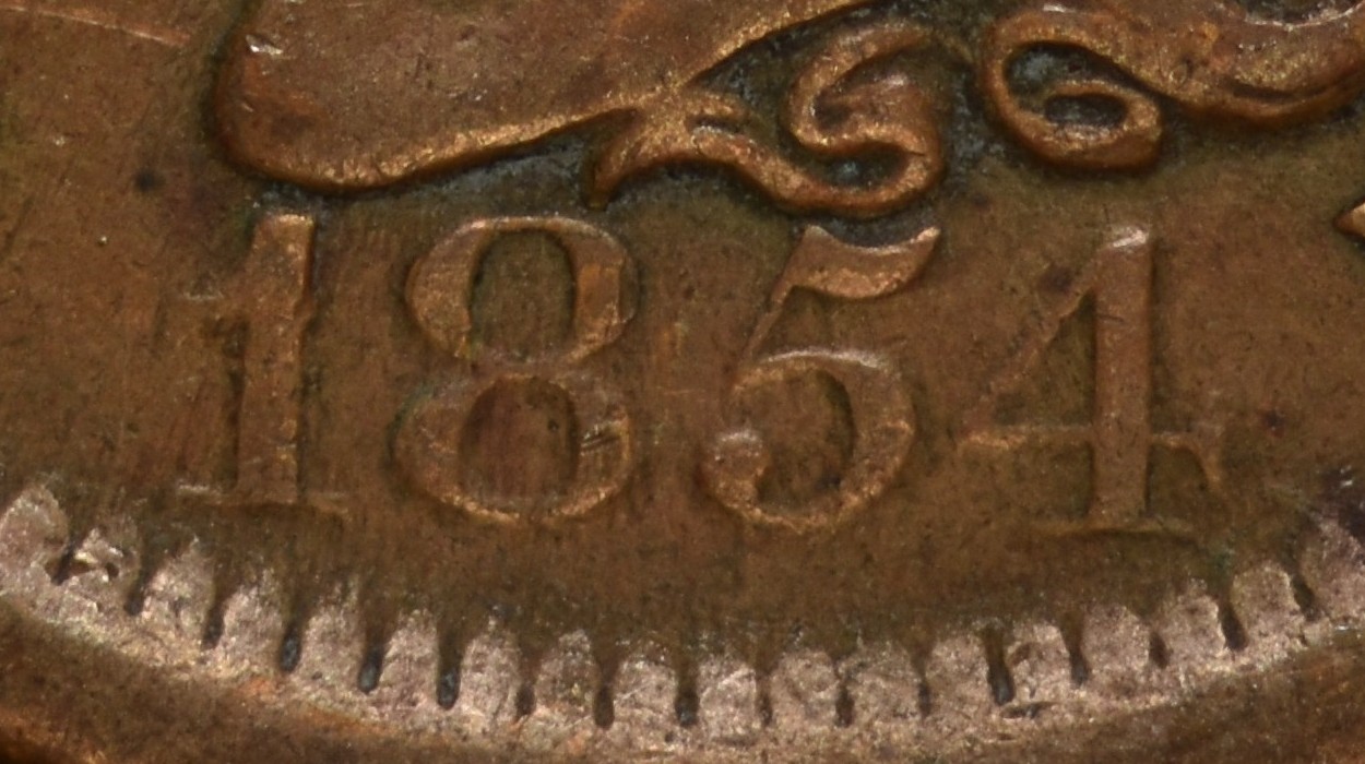 Four-1854-Braided-Hair-Large-Cents---Different-Dates-Positions