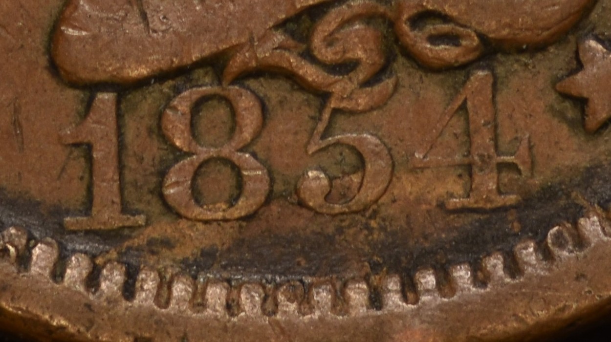 Four-1854-Braided-Hair-Large-Cents---Different-Dates-Positions