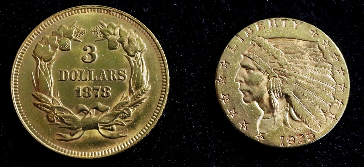 Couple-Of-Classic-US-Gold-1925-D-$2-1/2-And-1878-$3
