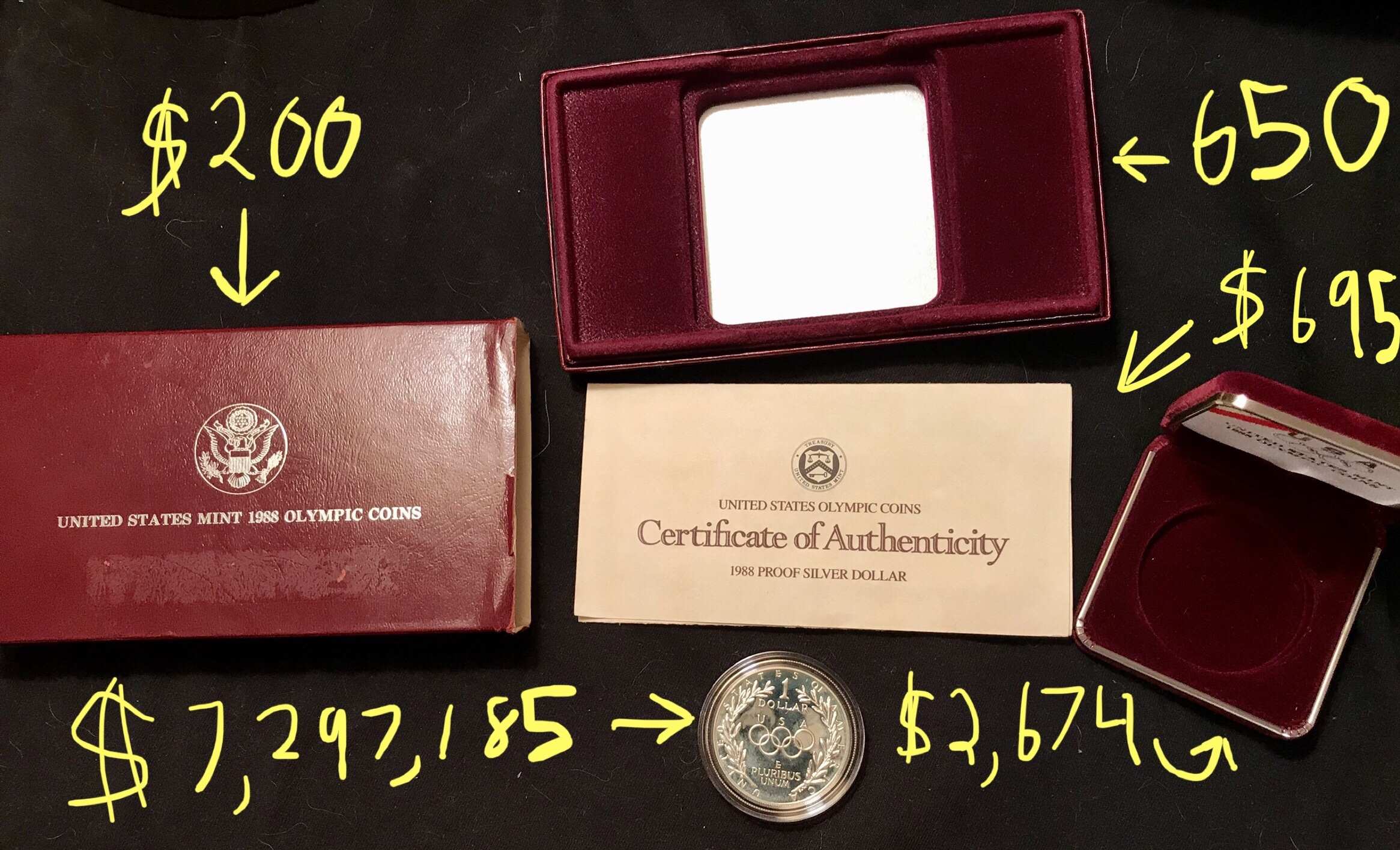 United-States-Mint-1988-Olympic-Coin---Proof-Doc.-In-A-Box-Inside-Boxes!!