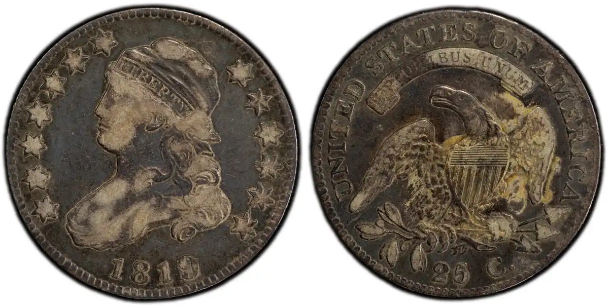 1819-25cent-PCGS-Genuine-VF-Detail