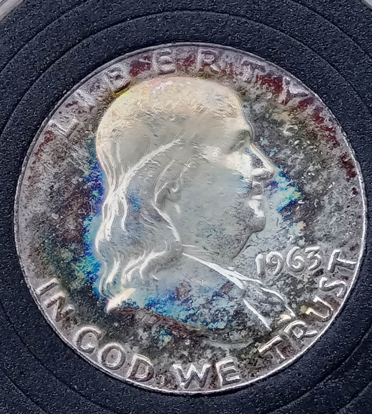 1963-D-Franklin-Half-Dollar-Toned-For-Grading