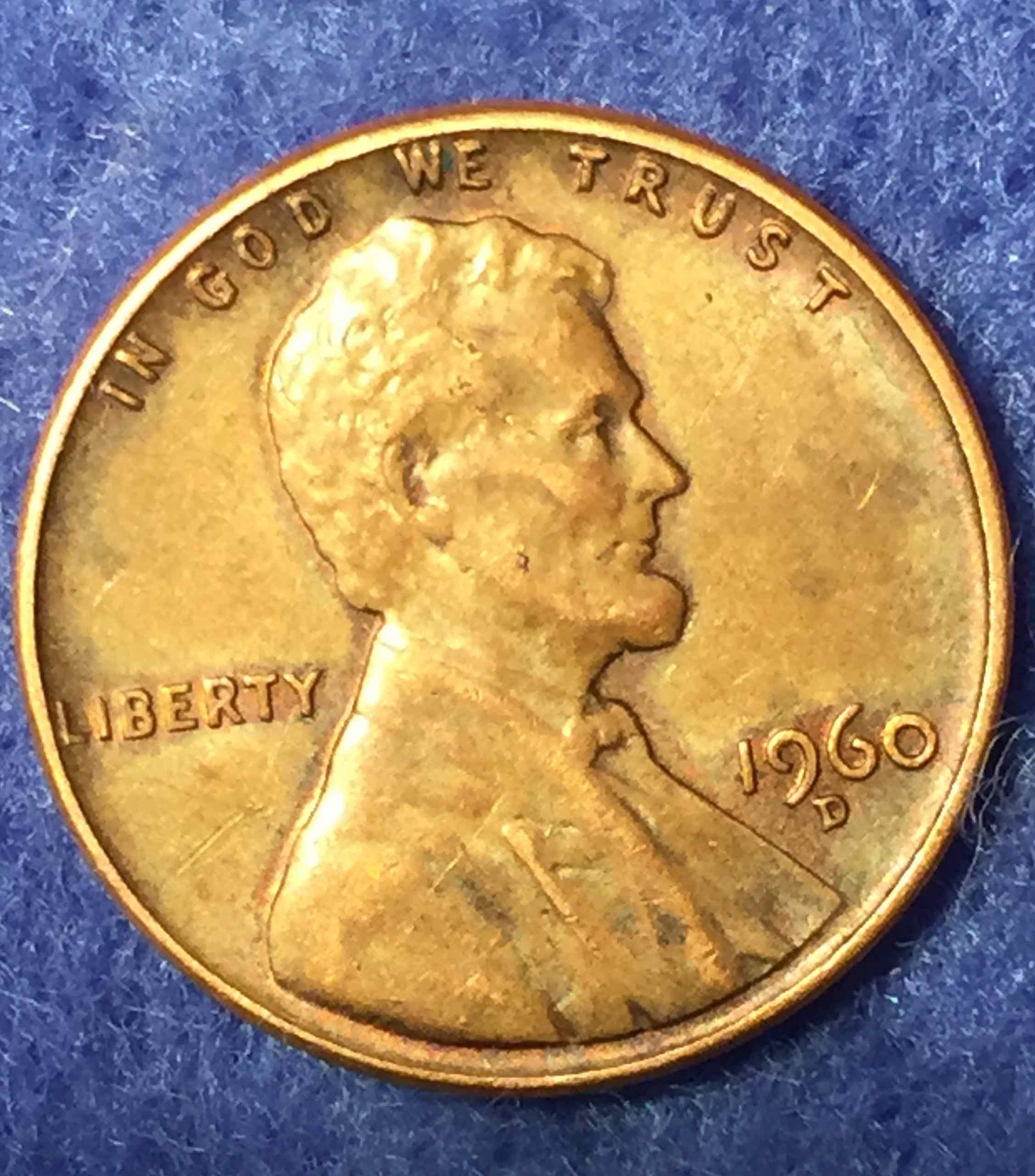 1960-D-1-Cent-Struck-Through-Foreign-Object
