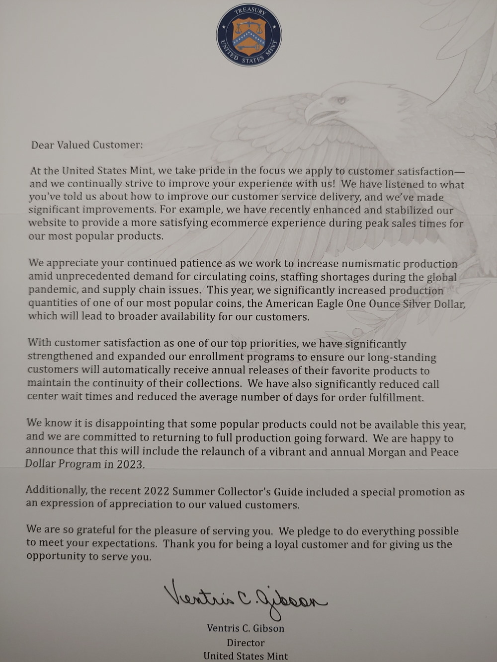 A-Letter-From-The-Office-Of-The-Director-Of-The-United-States-Mint